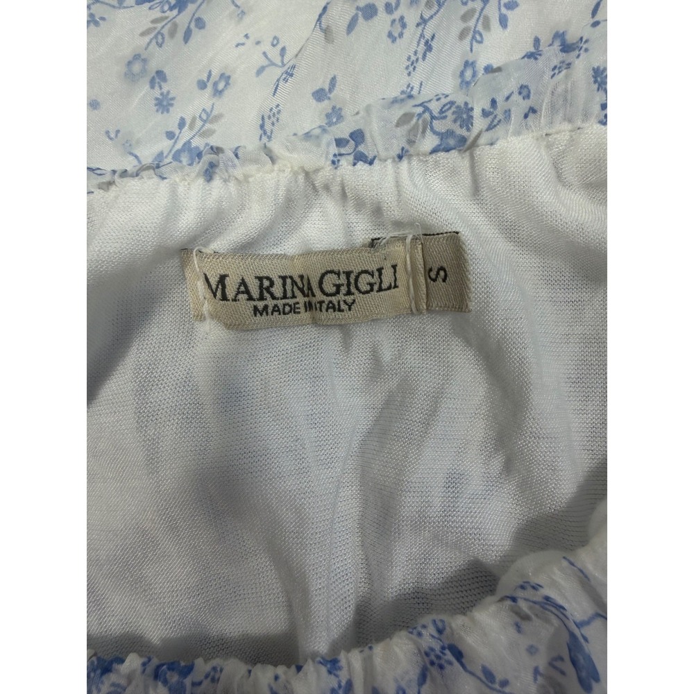 Marina Gigli Blouse Womens Small Blue Floral Silk Off Shoulder Made In Italy - Picture 9 of 11